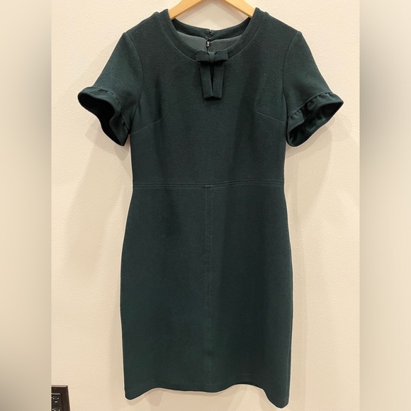 NWT Karl Lagerfeld Paris Dark Green Ruffle Sleeve Bow Dress - Picture 2 of 9